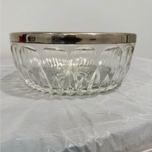 Vintage Cut Glass Bowl w/ Silver Rim | Starburst Candy Nut Dish